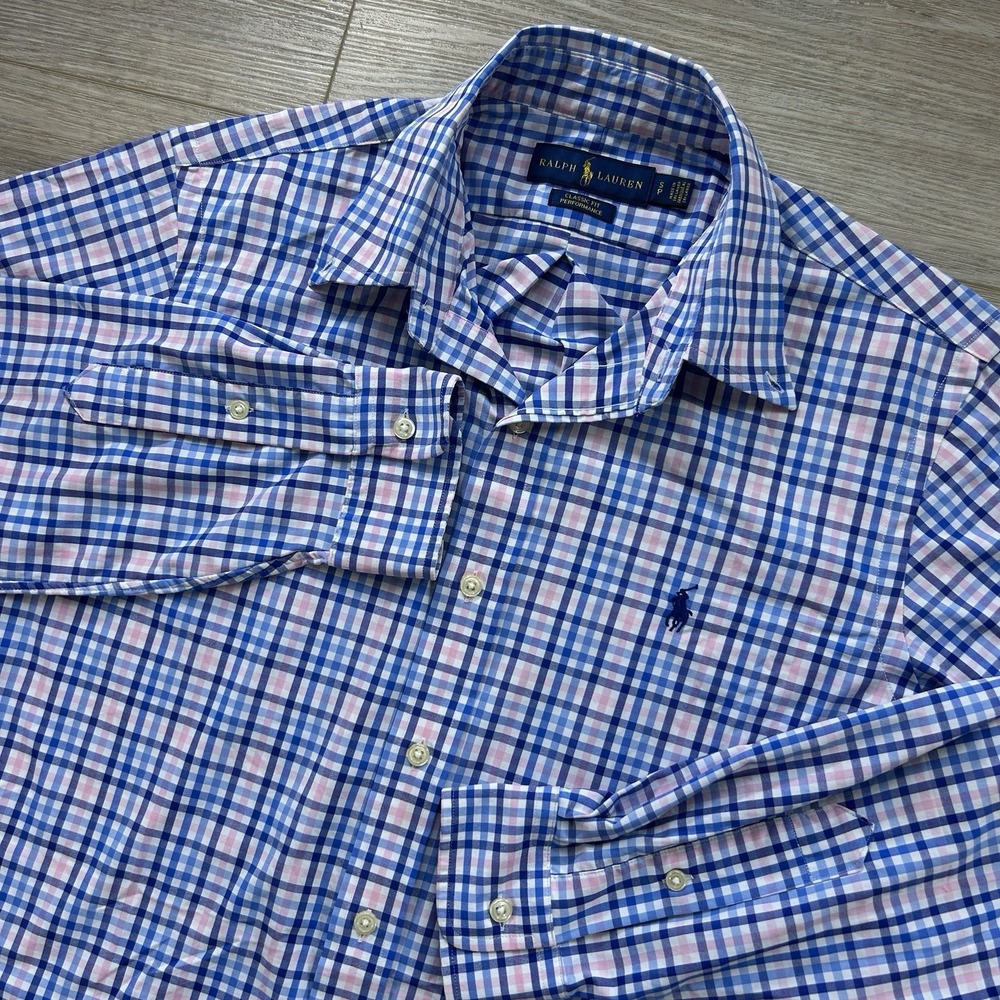 Polo‎ Ralph Lauren Small Performance Classic Fit Button Down Blue Pink Check